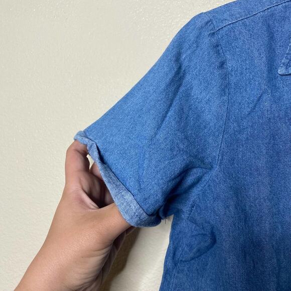 Brandy Melville Peyton Denim Crop Top Short Sleeve Blue Cotton Button-Front Sz S - Picture 6 of 13